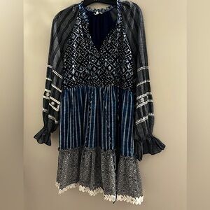 Designer Hemant & Nandita Boho Dress - Size M - Blue and White Multi-Patterned